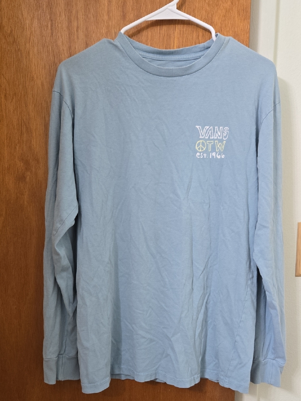Vans Men’s Long Sleeve Tee in Light Blue with Chest Logo